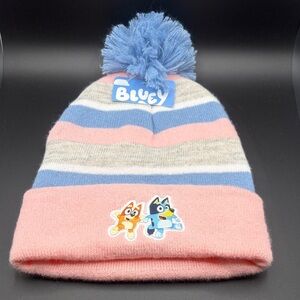 Bluey Kids Striped Beanie Hat - Pink and Blue